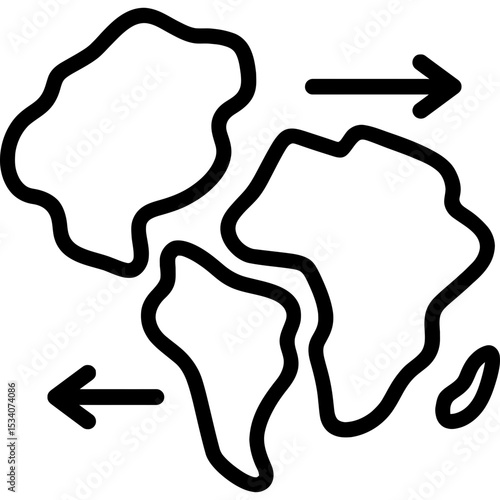 Vector icon of continental drift with arrows