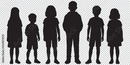 children waiting in line, silhouette vector eps 10