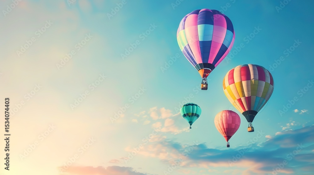 Fototapeta premium Dreamy Candy-Colored Hot Air Balloon: A Whimsical Soar Through Pastel Skies & Sugar-Coated Dreams — Embrace a Magical Flight Over Rainbow-Hued Landscapes, Where Fluffy Clouds Meet Swirling Cotton Cand