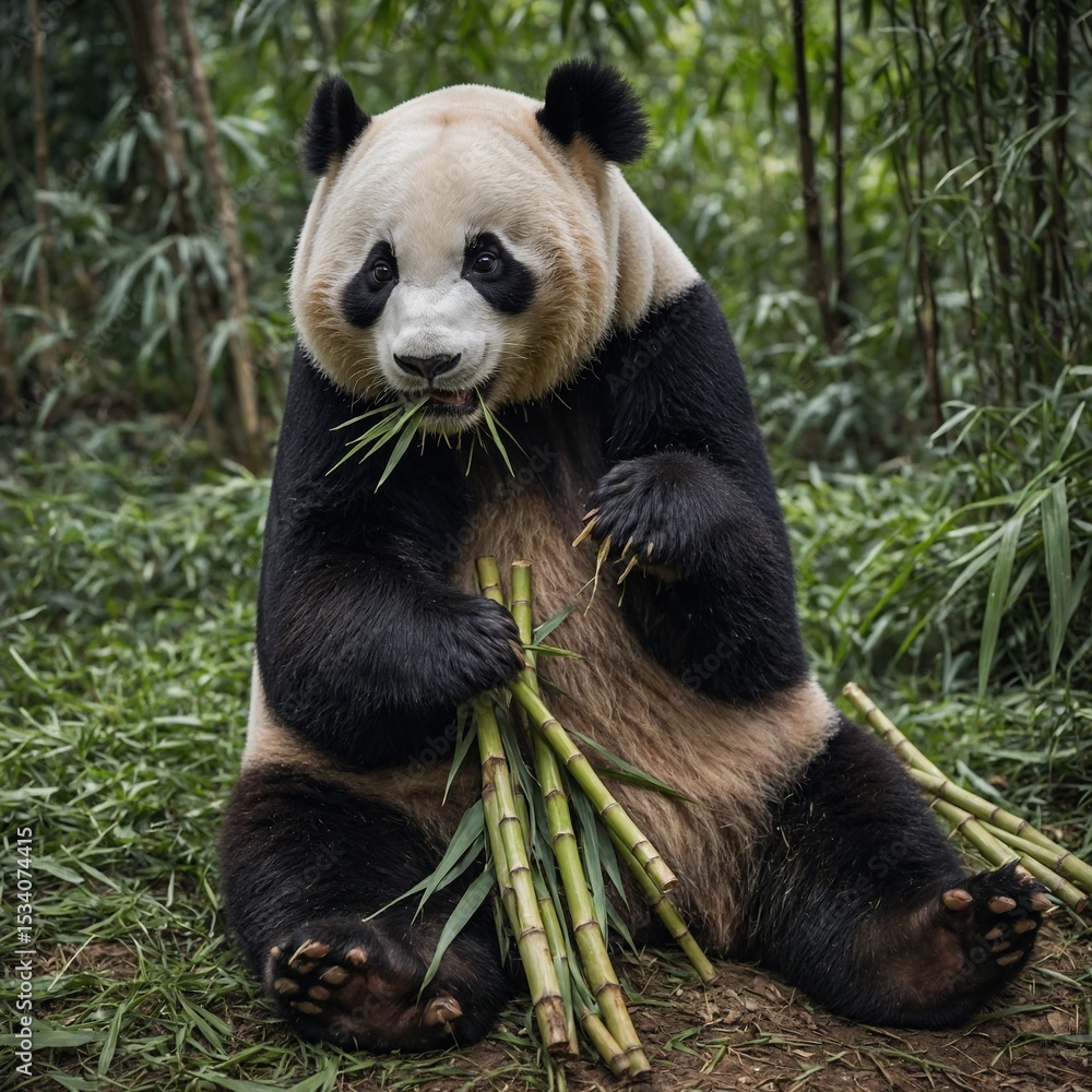Fototapeta premium panda eating bamboo