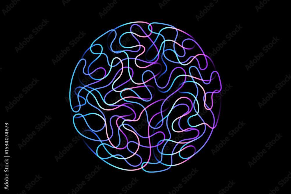 Abstract doodle line in circle shape by colorful spectrum light line like brain. Vector illustration in concept of creative, brain, A.I. technology. Abstract doodle line in circle shape by colorful spectrum light line like brain. Vector illustration in concept of creative, brain, A.I. technology.