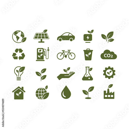 Eco friendly icons and symbols representing sustainability and environmental consciousness