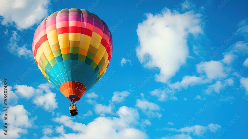 Naklejka premium Dreamy Candy-Colored Hot Air Balloon: A Whimsical Soar Through Pastel Skies & Sugar-Coated Dreams — Embrace a Magical Flight Over Rainbow-Hued Landscapes, Where Fluffy Clouds Meet Swirling Cotton Cand