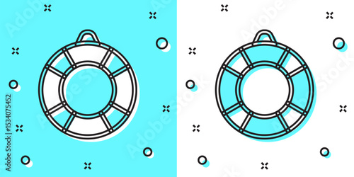 Black line Lifebuoy icon isolated on green and white background. Lifebelt symbol. Random dynamic shapes. Vector