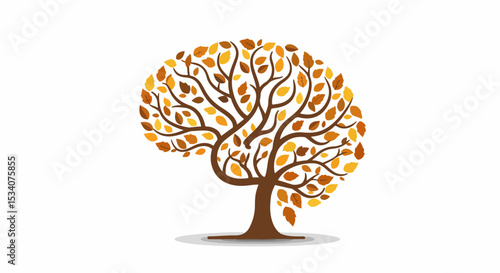 Stylized illustration of a solitary tree with autumnal leaves on a neutral background