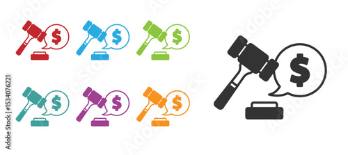 Black Auction hammer price icon isolated on white background. Gavel - hammer of judge or auctioneer. Bidding process, deal done. Auction bidding. Set icons colorful. Vector