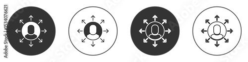 Black Multitasking manager working icon isolated on white background. Circle button. Vector