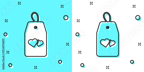 Black line Please do not disturb with heart icon isolated on green and white background. Hotel Door Hanger Tags. Random dynamic shapes. Vector