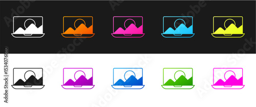 Set Photo retouching icon isolated on black and white background. Photographer, photography, retouch icon. Vector