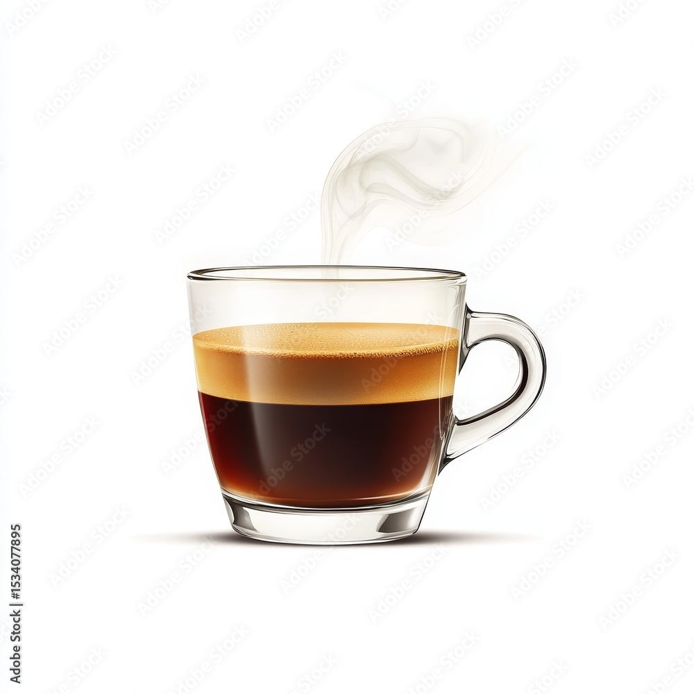 Freshly Brewed Black Coffee in Clear Glass Mug with Steam Rising Freshly Brewed Black Coffee in Clear Glass Mug with Steam Rising