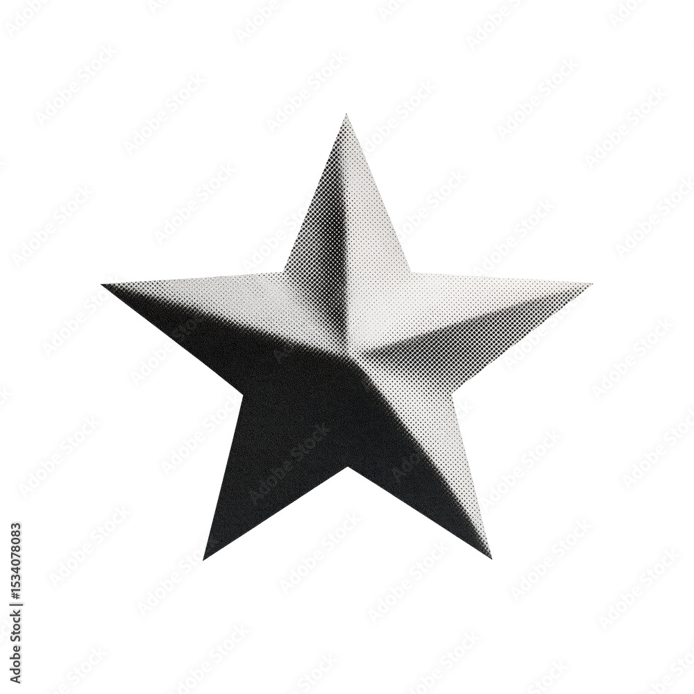 Fototapeta premium A single star with metallic sheen shines brightly. This image is a simple, yet striking depiction of a single, five-pointed star. Its metallic surface reflects light.