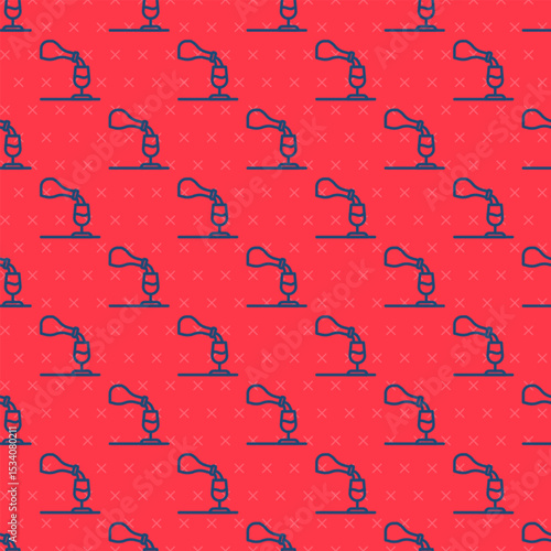 Blue line Wine tasting, degustation icon isolated seamless pattern on red background. Sommelier. Smells of wine. Vector