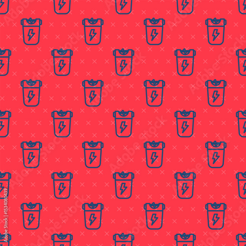 Blue line Police electric shocker icon isolated seamless pattern on red background. Shocker for protection. Taser is an electric weapon. Vector