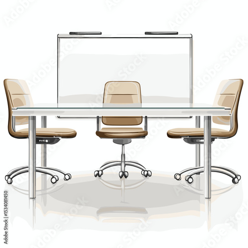 Conference Room Interior with Glass Table Beige Chairs and Whiteboard in Minimalist Style for Meeting and Presentation