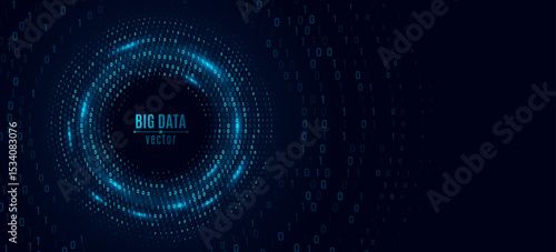 Circular flow of glowing binary code forming a digital vortex. Big data visualization in cyberspace. Technology network background. AI programming machine. Vector illustration.