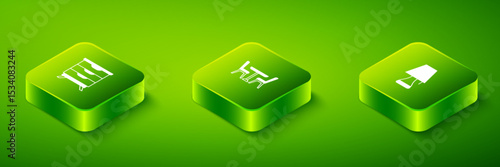 Set Isometric Table with chair, lamp and Furniture nightstand icon. Vector