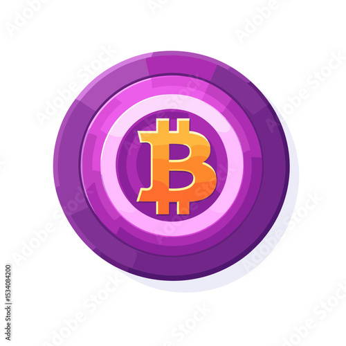 Bitcoin Digital Currency with Golden B Symbol on Purple Round Coin for Online Investment in the Future of Business Finance