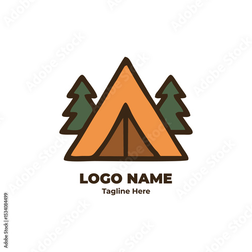 Adventure logo, hiking emblem, mountain badge, tent camping design, forest trekking icon for tourism promotion, graphic branding, and vector illustration collection