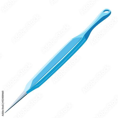 Blue Metal Cuticle Pusher Tool for Manicure with Sharp Pointed Tip on a White Background