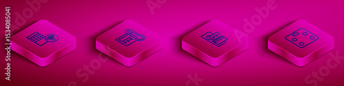 Set Isometric line Air humidifier, Thermostat, Digital door lock and Smart bathroom scales icon. Vector