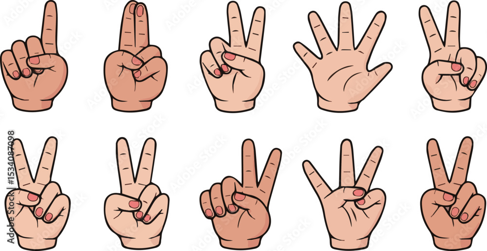 Fototapeta premium Create a kinds of deferent finger style vector art with white background.