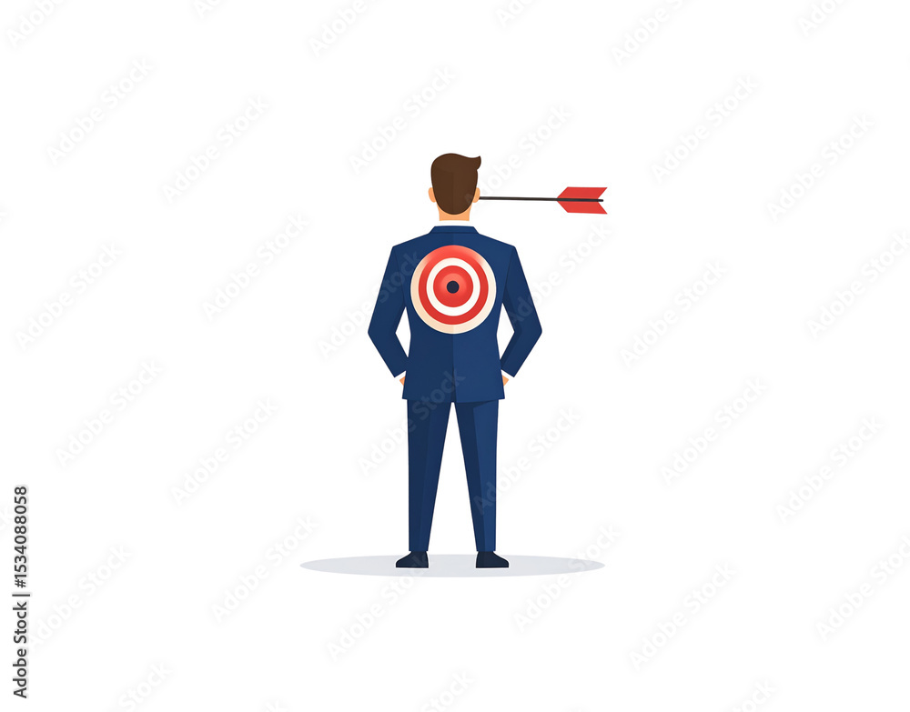 Man in Suit with Target on Back and Arrow Through Head Illustration Man in Suit with Target on Back and Arrow Through Head Illustration