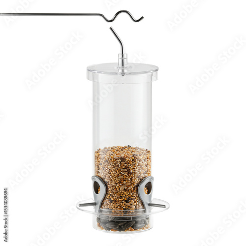 Transparent Acrylic Bird Feeder with Metal Hook and Mixed Seeds