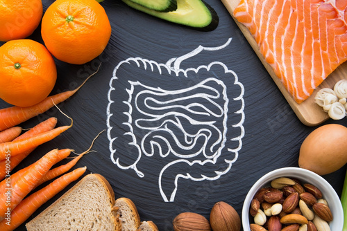 Healthy gut concept with nutritious food choices for digestive wellness and nutritional balance supporting a healthy lifestyle