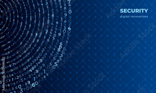 Abstract Background Illustration for Modern Digital Security Science Themes, Big data and artificial intelligence, machine learning concept, safety business banner poster navy blue colors and numbers