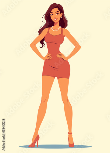 Confident Woman in Red Dress and High Heels