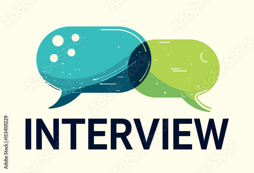 Conversational Speech Bubbles in Blue and Green Overlay with Interview Text