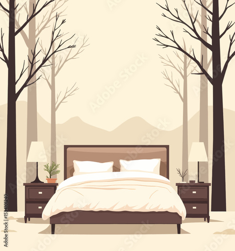 Cozy Bedroom in Winter Forest Sanctuary