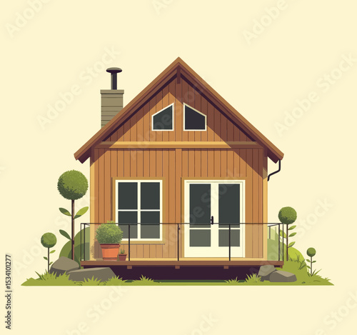 Cozy Wooden Cottage with Balcony and Topiary Garden