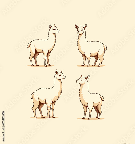 Four Serene Alpacas in Pastel Illustration