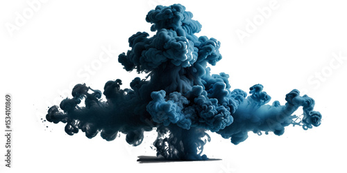 Image of colorful smoke plume in blue hues against isolated on transparent background. 