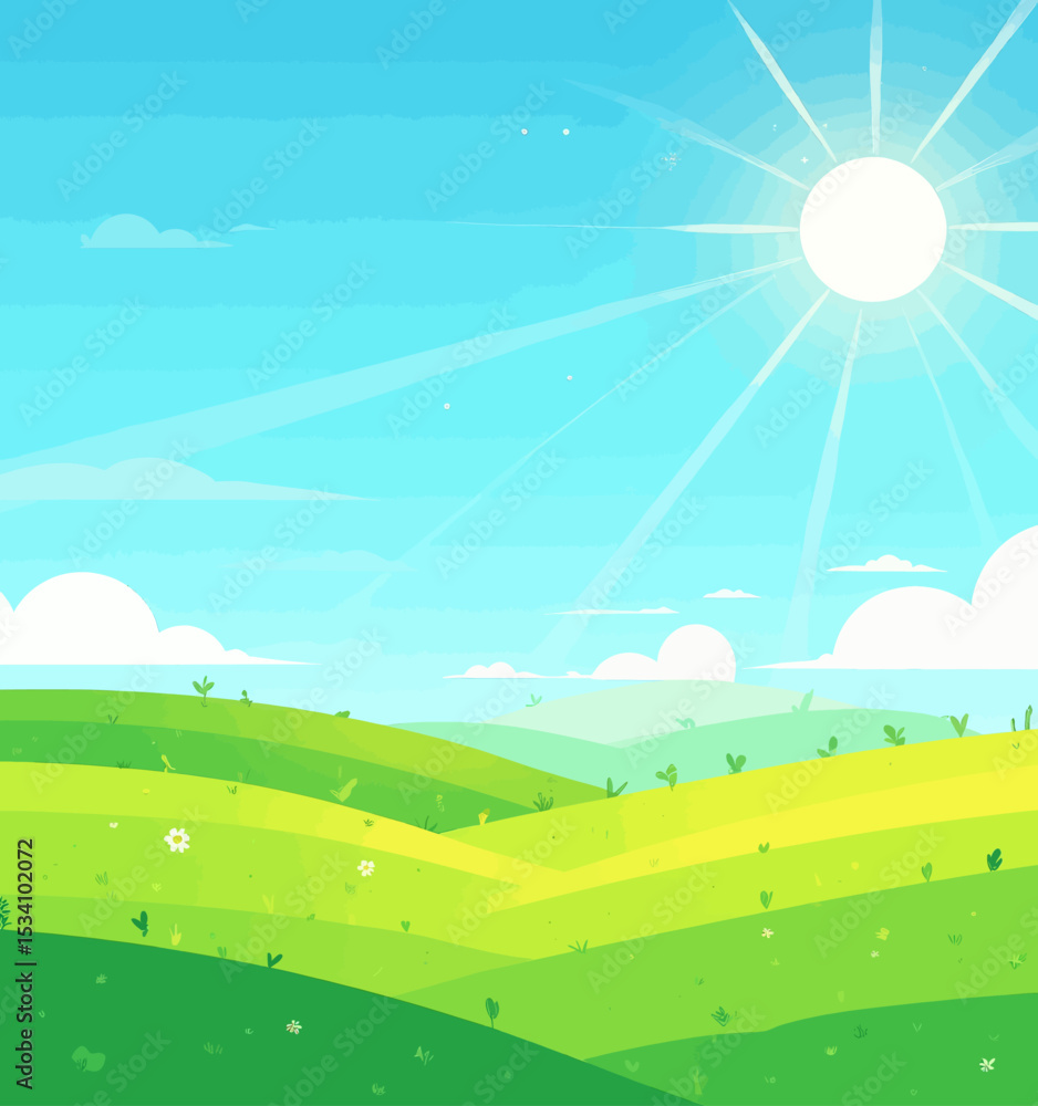 Fototapeta premium Lush Green Hills Under Sunny Skies