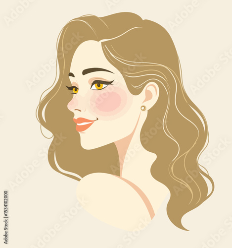 Illustrated Woman with Golden Hair Smiling