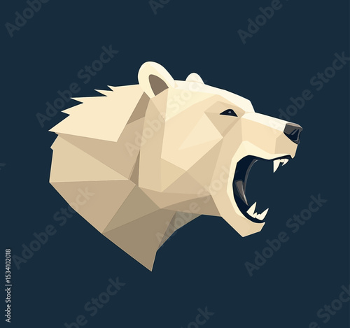 Low-Poly Polar Bear Roar: Arctic Night, Minimalist Art