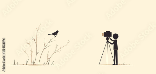 Minimalist Birdwatcher in Natural Setting