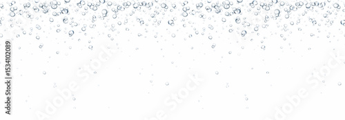 Bubbles underwater texture isolated on white background. Vector air, gas or oxygen under water. Realistic fizzy drink, soda effect seamless pattern