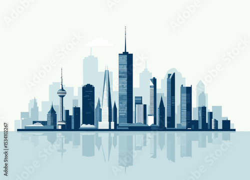 Modern Cityscape Reflection: Serene Skyline at Dusk