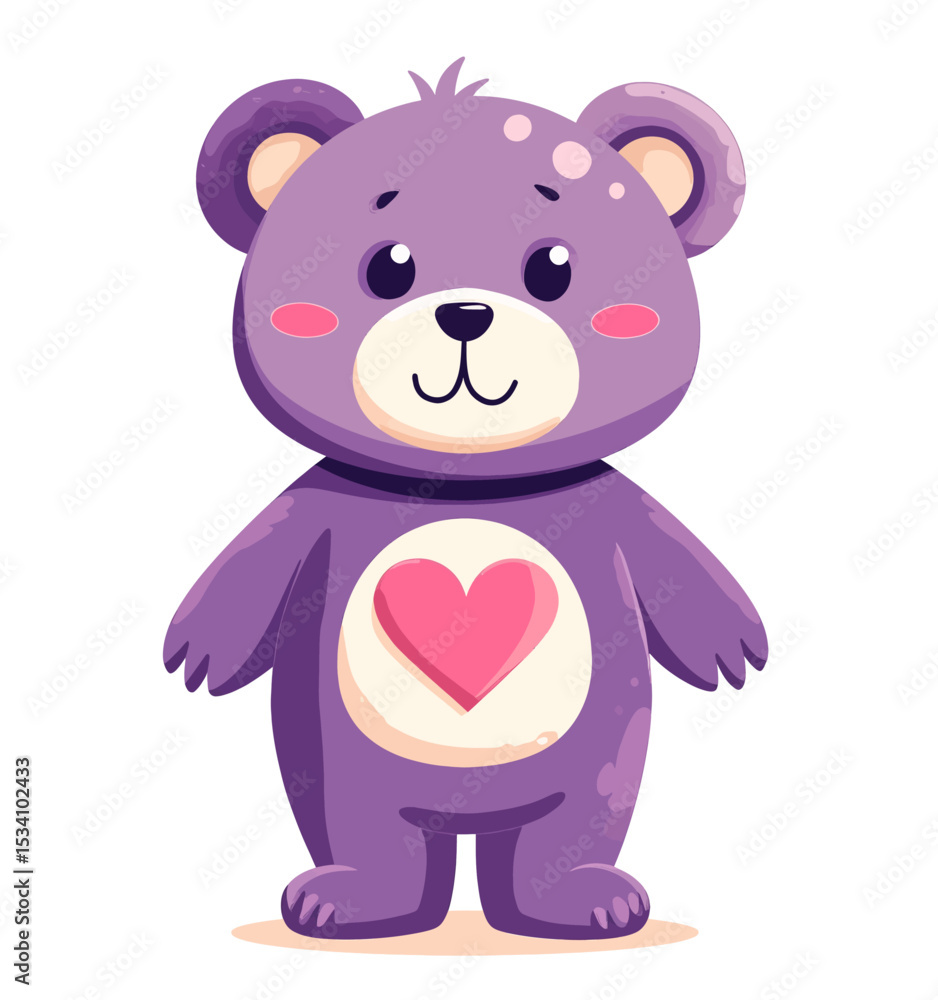 Fototapeta premium Purple Teddy Bear with Heart, Standing, Happy
