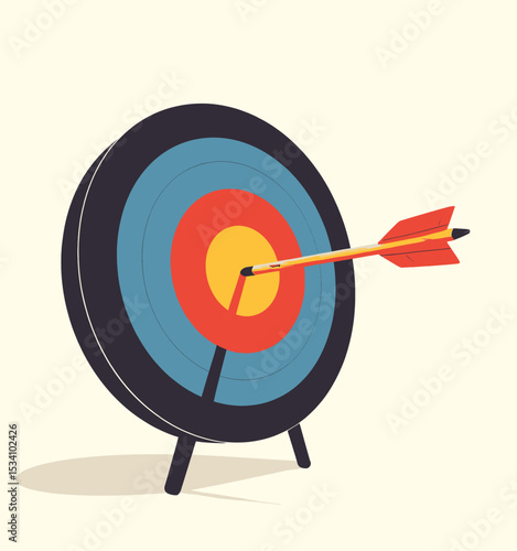 Precise Archery Target with Red Arrow in Bullseye