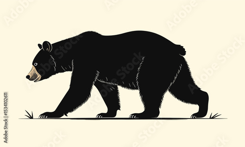 Silhouette Bear Walking Through Grass at Dusk