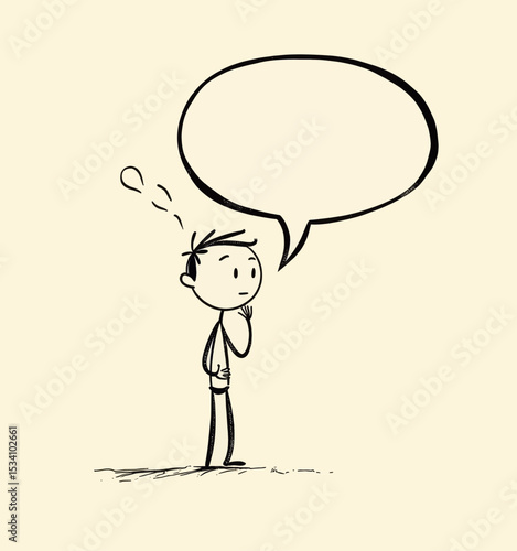 Thoughtful Boy with Large Question Bubble in Minimalist Style