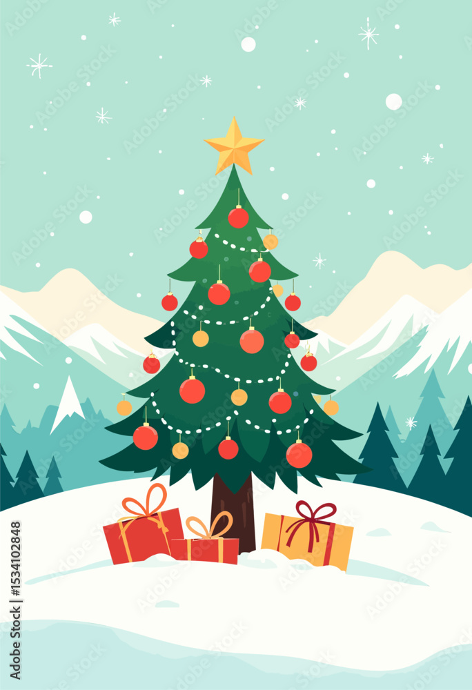 Fototapeta premium Winter Wonderland Christmas Tree with Gifts