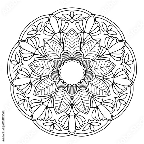 
Flower Mandala Coloring Page for Adults - Detailed Flower Mandala Design with Petals - Beautiful Flower Mandala Pattern for Relaxation and Stress Relief Coloring Book