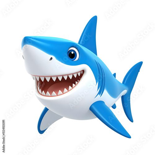 Smiling cartoon white shark 3D Icon