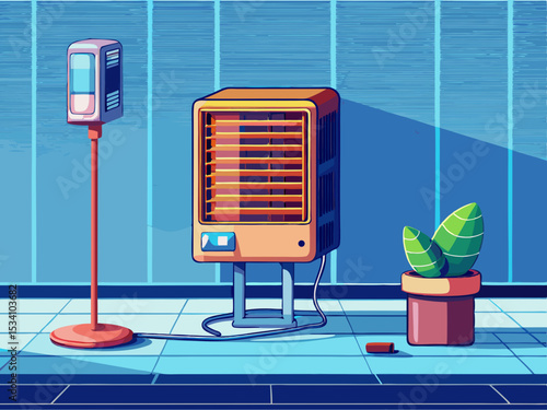 vector of Shoufaz next to the wall for cold winter days... installed on the floor next to the wall with a light blue background.