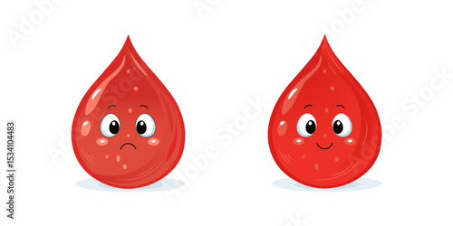 Acartoon blood drop character for medical or educational projects, symbolizing donation, care for health, and a positive attitude toward medicine.
